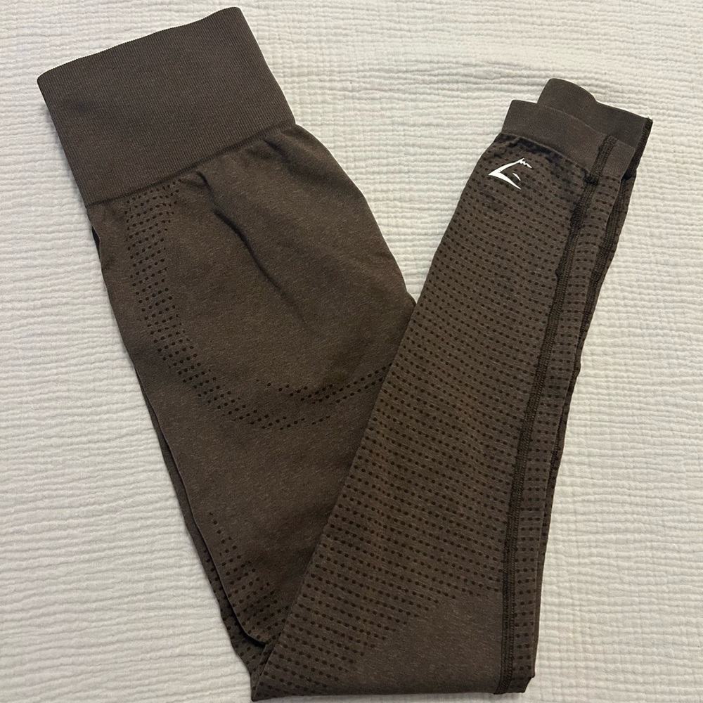 Gymshark Brown Crop Perforated Leggings Sz S Small M Medium